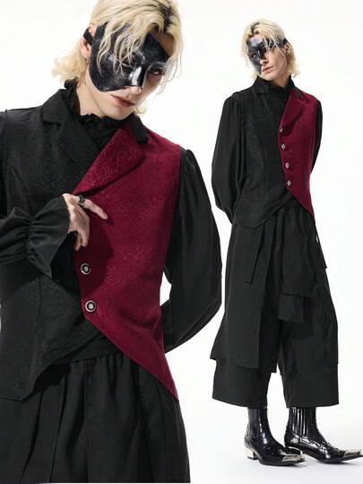 Street Life Chaleco asimétrico de hombre con parches de color contrastante, estilo gótico y punk oscuro