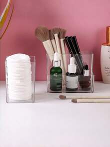 1个装三格透明亚克力笔筒，办公桌面用品收纳盒，适用于学生、化妆刷、化妆品配件等，家庭办公桌必备收纳好物，潮流配件 - 無色 - 查看 6