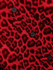 Franclia Áo sơ mi nữ tay dài dáng rộng, họa tiết da báo, đơn giản và dễ phối đồ cho mặc hàng ngày, thích hợp cho mùa thu/đông. - Đỏ - Xem 4