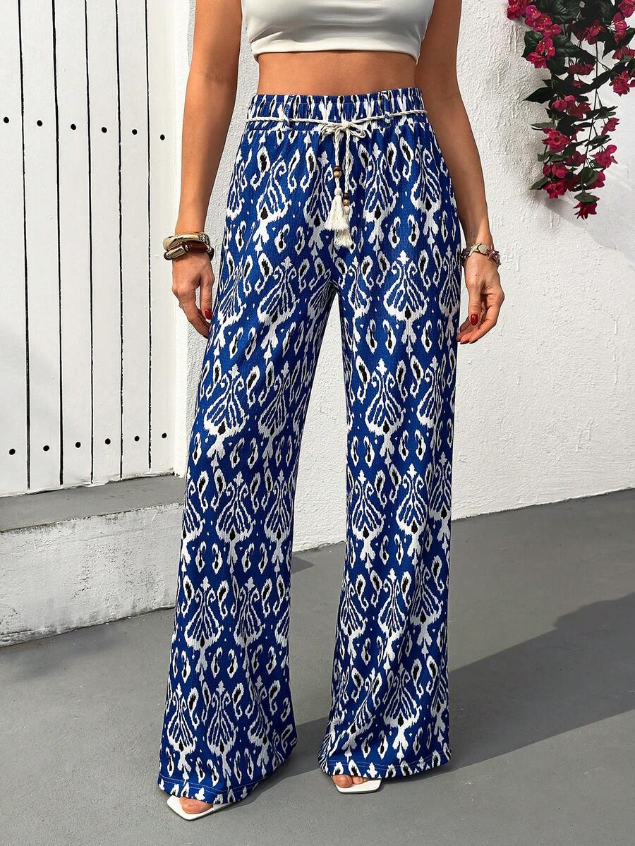 Cloudara Pantalones casuales sueltos con cintura elástica y estampado todo sobre para mujeres, ideales para vacaciones de primavera - Multicolor - Ver 1