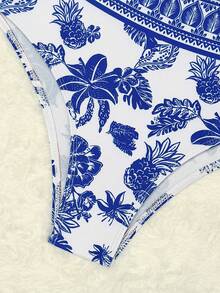 Swim Vcay 三件套印花吊带泳衣套装，带聚拢钢圈。 - 藍色 - 查看 3