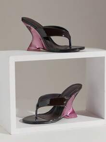 SHUZIA 女士时尚休闲套脚人字拖坡跟凉鞋 - 巧克力棕 - 查看 1