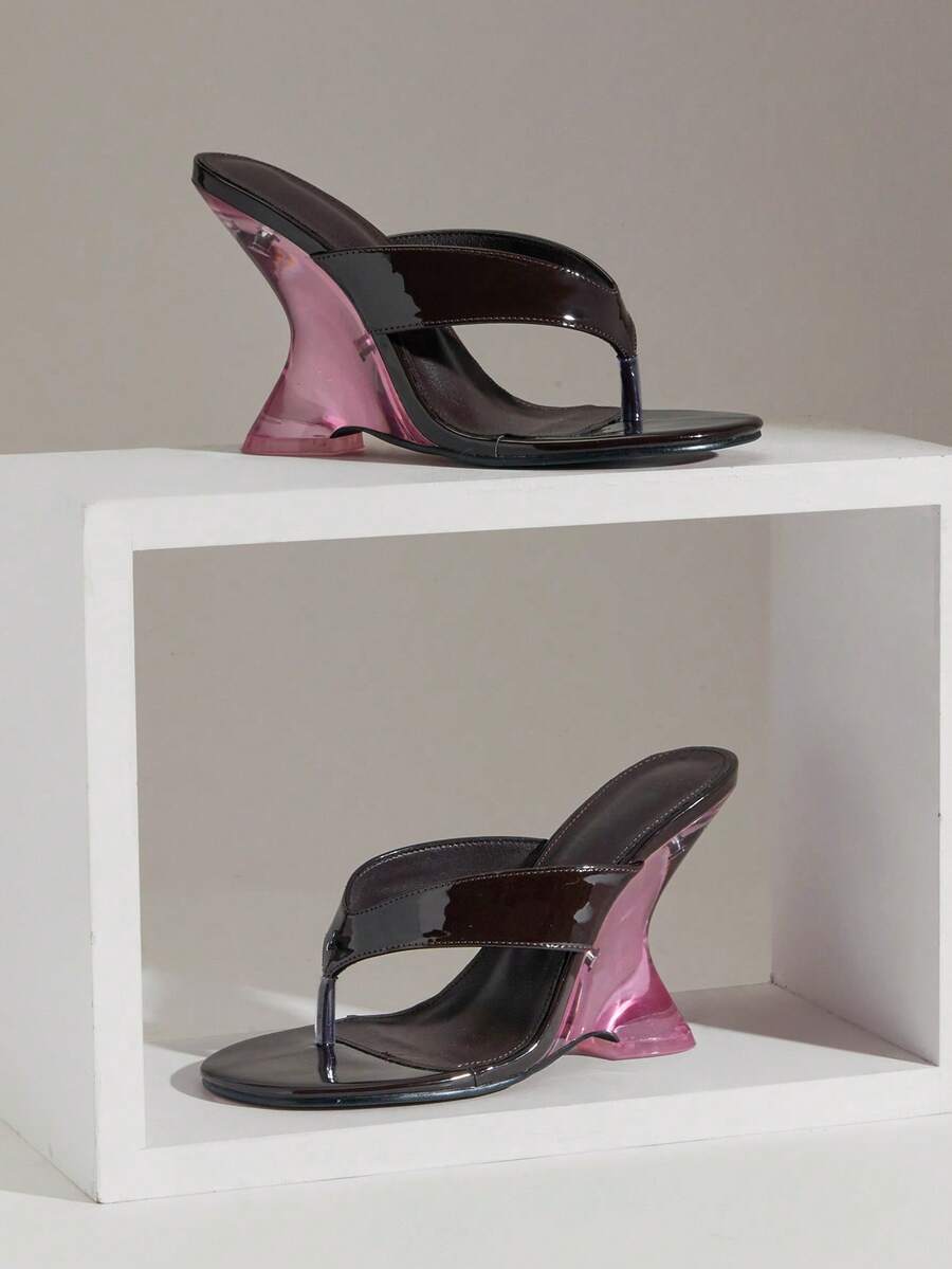 SHUZIA 女士时尚休闲套脚人字拖坡跟凉鞋 - 巧克力棕 - 查看 1