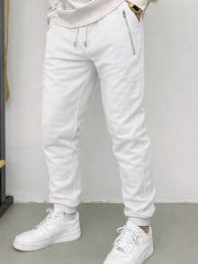 Pants Joggers de Chándal Slim Fit para Hombre con Franja - Blanco - Ver 1