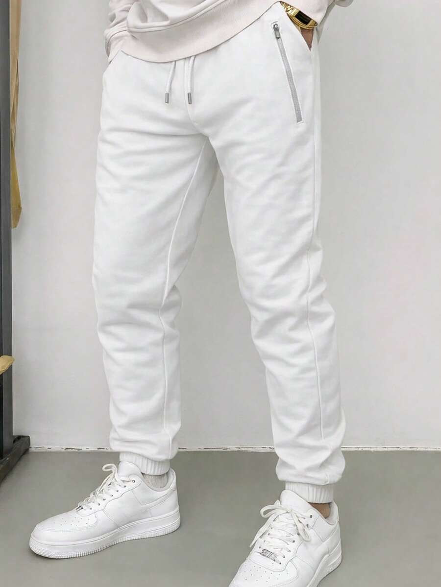 Pants Joggers de Chándal Slim Fit para Hombre con Franja - Blanco - Ver 1