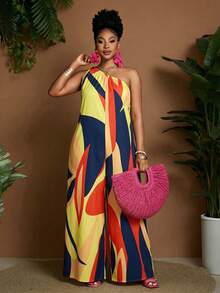 Maweii 大码女式无袖撞色阔腿休闲连体裤 - 彩色 - 查看 3