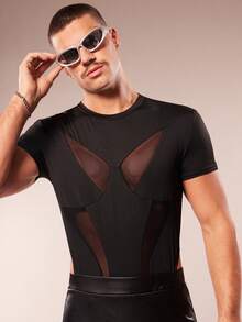 FeverCity 男士网眼拼接性感百搭短袖连体裤 - 黑色 - 查看 6