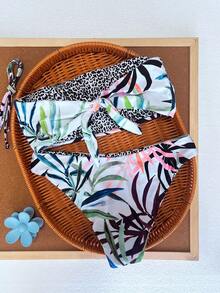 Swim Lushoire Summer Beach Tropical Bandeau With Cheeky Bikini Set - Multicolor - View 2
