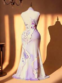 DreamSkyne Áo vest dệt kim thanh lịch và váy dài ôm dáng dành cho nữ cỡ lớn, màu tím nhạt. - Màu tím hoa cà - Xem 2