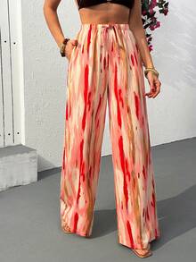 EURMUSE 女士扎染印花口袋宽松阔腿休闲裤 - 彩色 - 查看 7