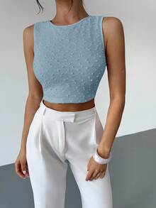 Firerie 女士杏色圆领无袖露背T恤上衣，纹理面料，夏季上衣，女士休闲度假上衣 - 藍色 - 查看 7