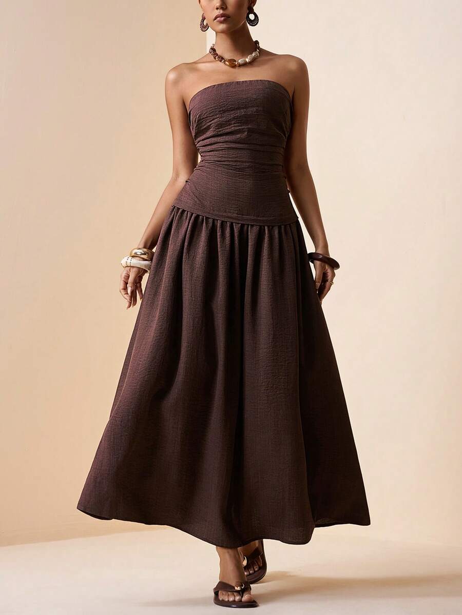 Zivah 女士纯色褶皱优雅收腰长款派对连衣裙