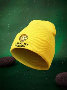 Rick and Morty X SHEIN 1pc Knitted Beanie Hat With Cartoon Embroidery, Fashionable Street Riding Gift Choice - A - View 4