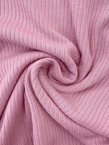 SHEIN Vestido acanalado sólido de maternidad y camisa casual de manga larga con cuello vuelto y un solo botón en la parte delantera - Rosa - Ver 3