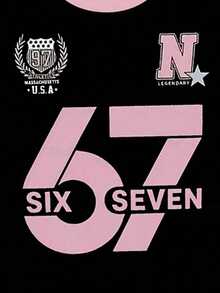 Sparklyn 1件少女67号足球球衣风格印花T恤 - 宽松足球球衣款式，醒目的67号印花，圆领，可机洗，适合训练和日常休闲穿着，四季皆宜 - 粉色 - 查看 4