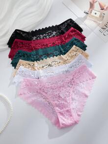 SHEIN Bộ 12 quần lót ren gợi cảm lãng mạn dành cho nữ, đồ lót trong suốt - Nhiều màu - Xem 5