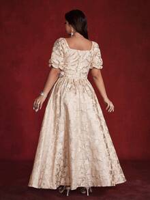 Viva Relle Valentine Plus Size Puff Sleeve Elegant Formal Dress, Graceful & Sweet For Banquet - Apricot - View 6