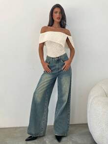 Aloruh Women's Fashion Textured Off Shoulder Asymmetrical Pleated Bodysuit,Off-White,Summer,Casual Sexy,Wedding,Solid Color,Elegant Everyday Beach - Apricot - View 4