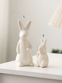 1pc White Ceramic Rabbit Figurine, Suitable For Desk, Home Decor, Office, Bookshelf, TV Stand, Available In Multiple Sizes - White - View 10