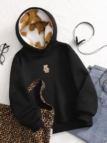 Áo sweatshirt nữ tuổi teen phong cách đường phố thường ngày, lót giữ nhiệt, họa tiết da báo, ấm áp, thoải mái, phù hợp mặc hàng ngày đến trường, mùa thu đông. - màu đen - Xem 3