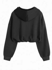 Airaco Women's Casual Loose Cinched Waist Hooded Sweatshirt - Black - View 2