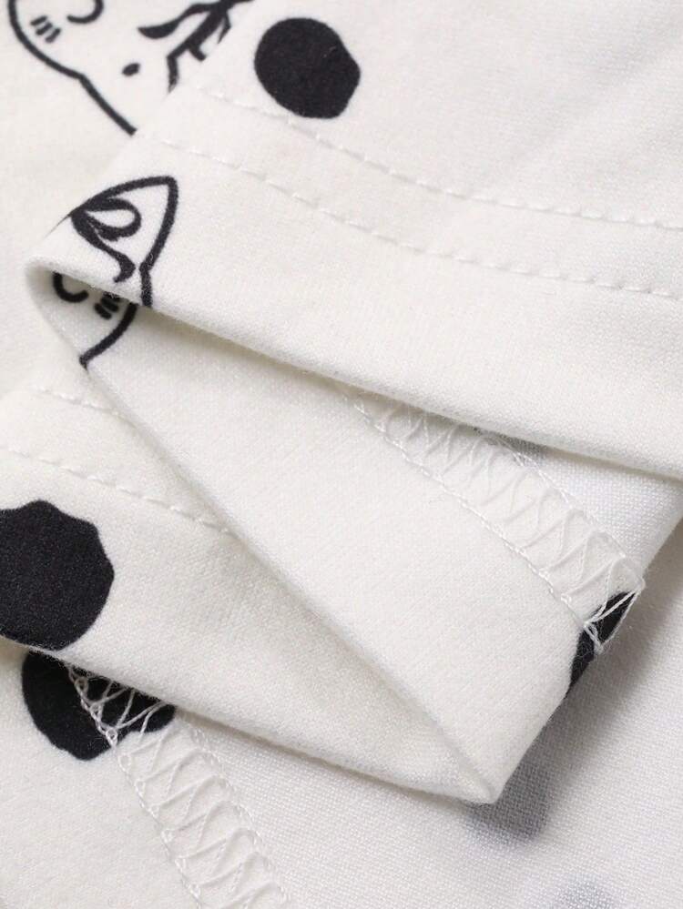 Cartoon Polka Dot Patchwork Contrast Color Raglan Sleeve Women Pajama Set