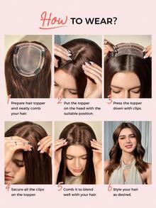 16 Zoll Haartoppers für Frauen aus Echthaar, 8*10 cm Basis Größe mit 5 Clips, Toppers für Frauen Pony 360° 3D Echthaar für schütteres Haar, graues Haar, Haarausfall, Haarverdichtung Toppers Basis - SNatural - Übersicht 9