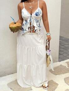 Sunnyshic Plus Size Women Floral Print Fitted Lace Trim Camisole - White - View 6
