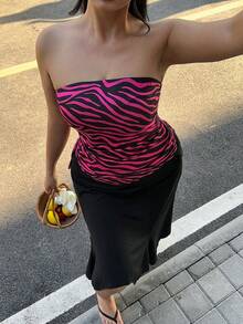 SHEIN EZwear Plus Size Allover Print Twist Ruched Bandeau Top For Women - Multicolor - View 7