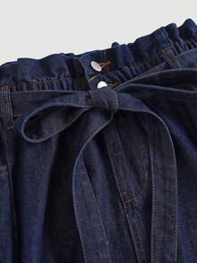 Girlism 少女纽扣腰带设计时尚百搭休闲牛仔迷你裙 - 深色水洗藍 - 查看 2