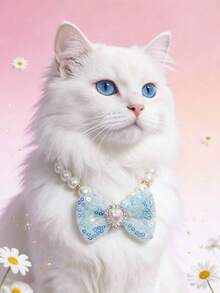 PETSIN 1 Piece Pet Bowknot Pearl Necklace; Adjustable Neck Circumference; Cat Necklace; Dog Necklace; Pet Accessories; Pet Supplies