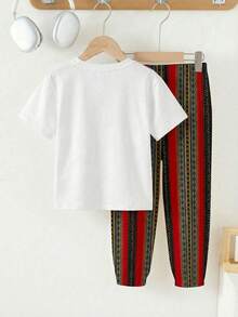 SHEIN رمضان مجموعة قميص وشورت بطباعة صبي كرتوني جميل، مناسب للصيف، طراز كلاسيكي تقليدي - متعدد الألوان - مشاهدة 4