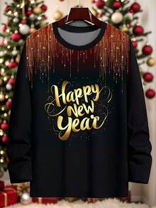 Velminro Men's Casual Slogan Print Crew Neck Long Sleeve Loungewear Top Men Tops Graphic Anniversary Shirts Men Long Sleeve Graphic Mens Christmas Sweater