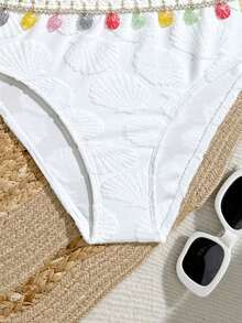 SHEIN Tween Girls' Summer Beach Vacation Shell & Starfish Woven Strap Bikini Set - White - View 5