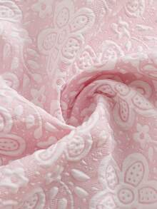 SHEIN Baby Girls' Spring Casual Vacation Cute Sweet Puff Sleeve A-Line Textured Fabric Short Sleeve Dress, Exquisite Smocking Craftsmanship, High Quality And Cost-Effective, Suitable For Travel Or Vacation Outfits - Pink - View 8