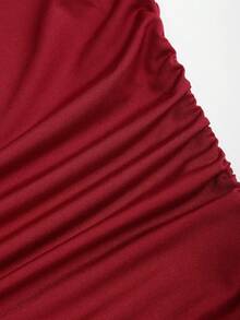 Sweetra Women's Red Ruched Fitted Sleeveless Ruched Hem Mini Dress, Spring/Summer - Burgundy - View 6