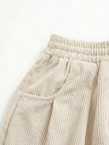 SHEIN 少女休闲复古灯芯绒宽松长裤，秋冬季 - 杏色 - 查看 7