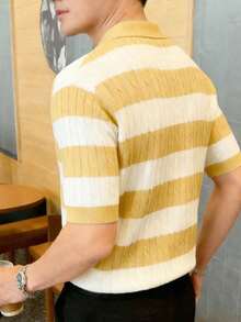 Manfinity Homme Men's Contrast Stripe Polo Collar Short Sleeve Knit Top - Multicolor - View 2
