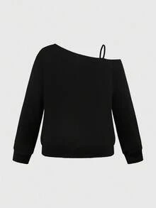 ROMWE Plus Size Gothic Mysterious Moth Snake Sun Moon Star Butterfly Plaid Loose Fit Shoulder Sweatshirt - Black - View 2