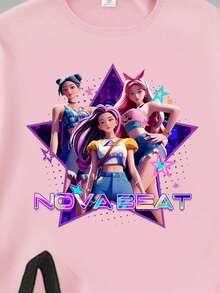 2件套女童休闲时尚创意个性清新可爱简约虚拟少女组合彩色五角星Logo印花T恤和打底裤套装，舒适日常穿着，适合春、夏、秋季穿着。女童两件套亲子装，摇滚明星儿童套装，女童两件套，女童星星衬衫。 - 彩色 - 查看 5
