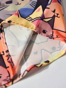 Manfinity Homme 休闲时尚羊毛图案印花短袖衬衫，夏季男士动物印花衬衫，男士卡通衬衫，男士动漫衬衫，男士猫咪衬衫，猫科动物印花男士衬衫 - 橘色 - 查看 4