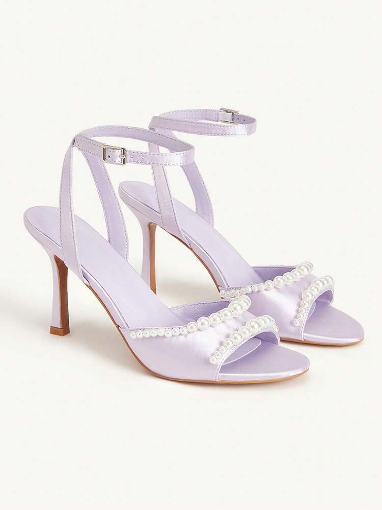 CUCCOO CHICEST New Arrival Summer Women Pearly Round Toe Slim High Heel Sandals, Elegant, Romantic White Satin Bridal, Bridesmaid High Heel Shoes, Fashion Party Formal Wear Suitable For Wedding For Christmas Wedding Shoes Spring Shoes Bride Shoes