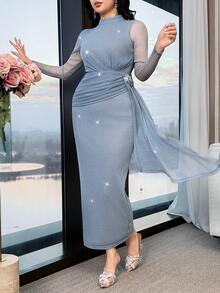 Feyla New Pleated Design Elegant Floral Ruffle Romantic Party Dress - Blue - View 1