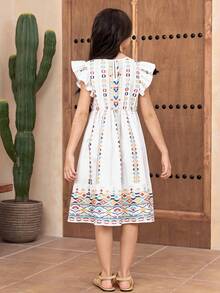 SHEIN 少女提花针织圆领短袖连衣裙 - 白色 - 查看 6