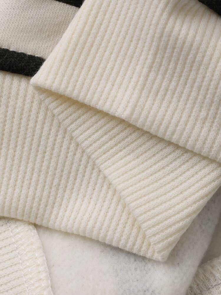 Young Boys Casual Loose Fit Striped Fleece Sweatshirt, Street Style For Autumn, Winter