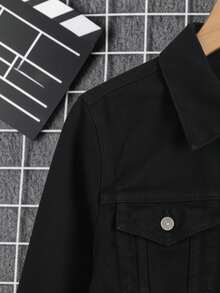 Chaqueta de mezclilla para hombre, lavado vintage, botones clásicos, estilo urbano casual, ideal para uso diario - Negro - Ver 5