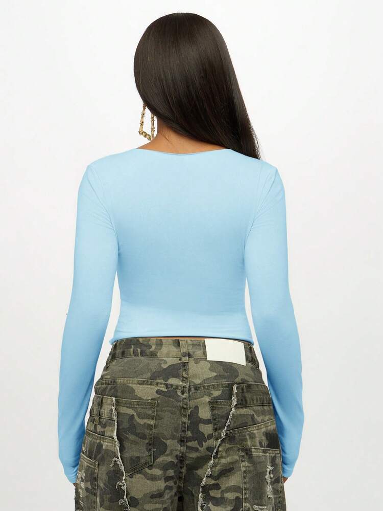 SUMWON WOMEN Long Sleeve Crop Top With Number Print