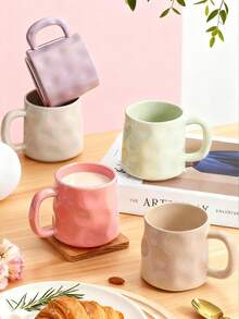 1个简约创意手工质感奶油色陶瓷马克杯，大容量家用杯，可用于饮水/办公/早餐，优雅奶油色咖啡杯，返校季必备
