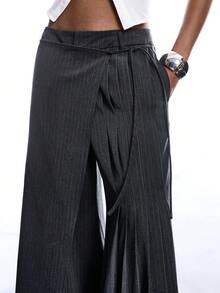 LYSMO 2026 New Arrive Minimalism Spring/Summer Women's Striped Patchwork Design Pleated Wide Leg Casual Pants/ Summer Outfits/Spring Outfit Women/ Spring Break Outfits/Valentine's Day /Valentine Outfits For Women /Birthday Outfits For Women / Y2k Clothes /Black Pants/Carnival / Carnival Costume