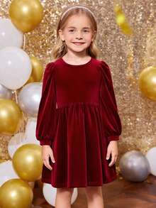 SHEIN Abito casual a maglia con scollo rotondo, maniche a palloncino e perline, per ragazze giovani